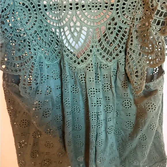 Ulla Johnson Green Ruffle Cap Sleeve Blouse - Picture 6 of 8